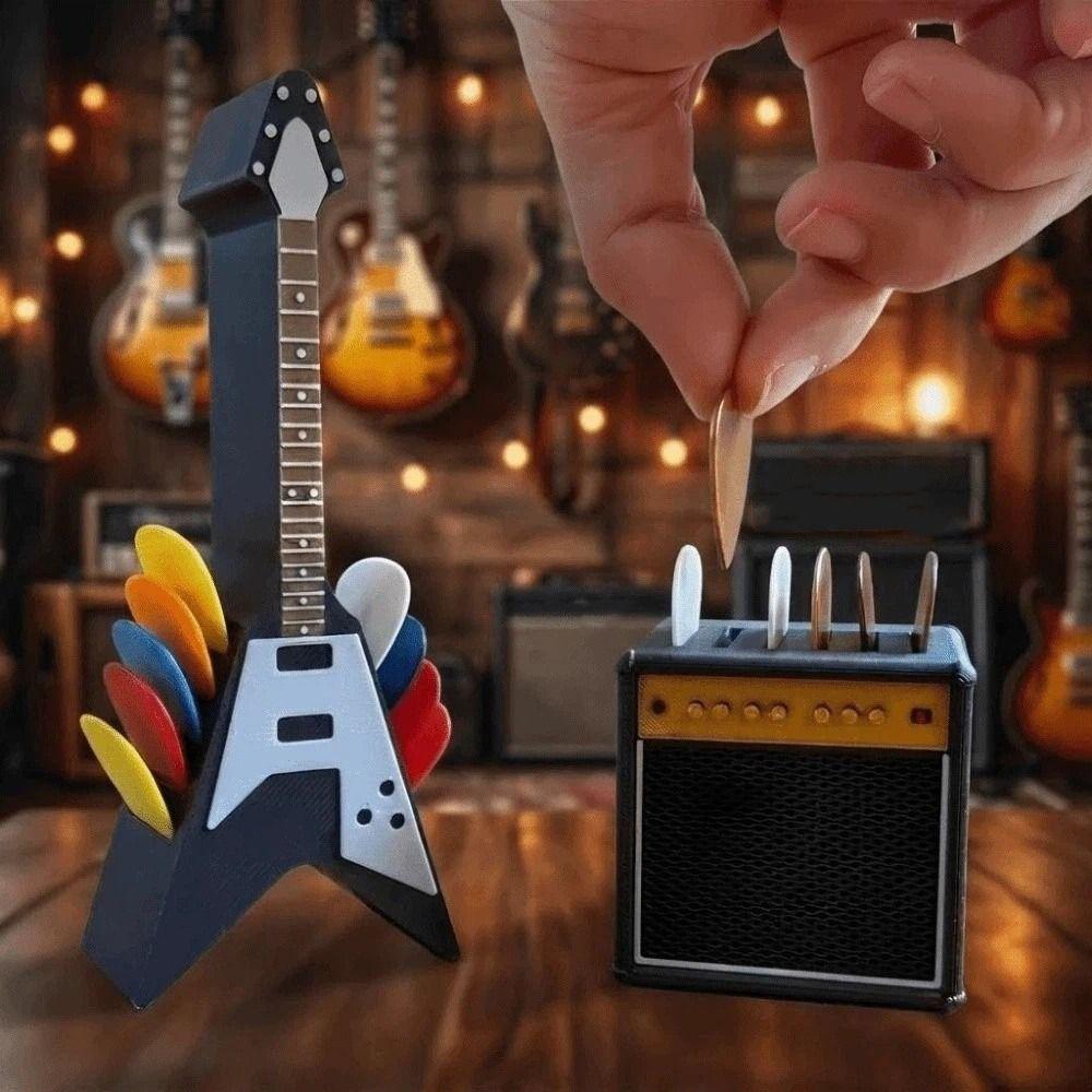 Retro Guitar Pick Holder 3D Printing Speaker Guitar Design Guitar Picks Storage Stand Waterproof Creative Guitar Picks Organizer