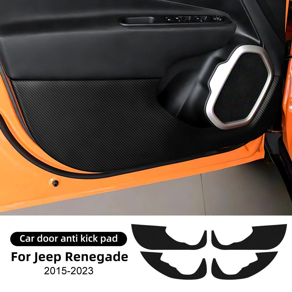 Door Anti-Kick Pad for Jeep Renegade 2015-2023 Carbon Fiber Suede Leather Interior Trim Carbon Fiber Texture чёрный