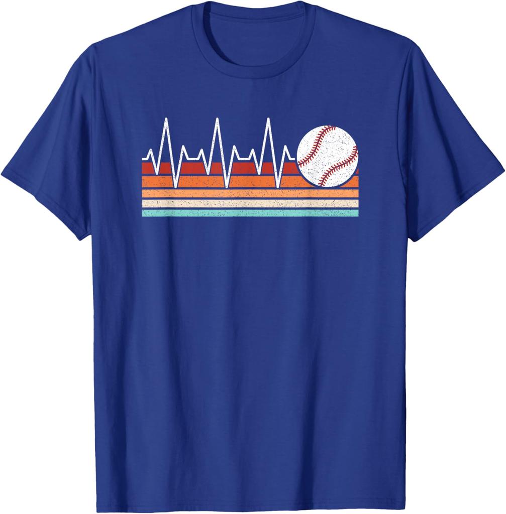 Baseball Heartbeat EKG Life Retro Graphic Tee Breathable Cotton Short Sleeve T-Shirt For Men And Women