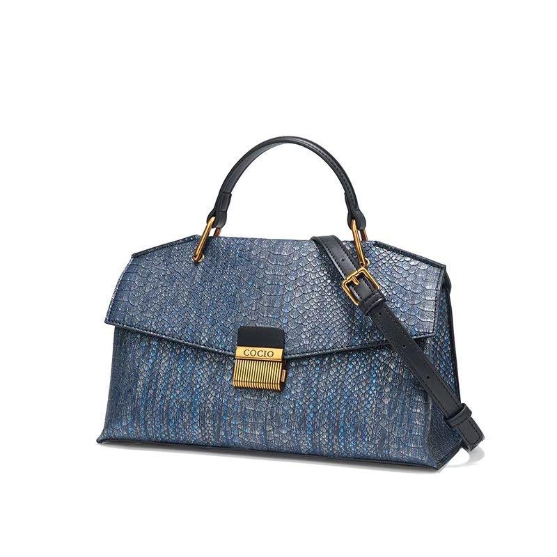 Borsa da Donna, Nuova Borsa da Donna Blu con Fantasia Serpente Versatile a Spalla Singola o Crossbody
