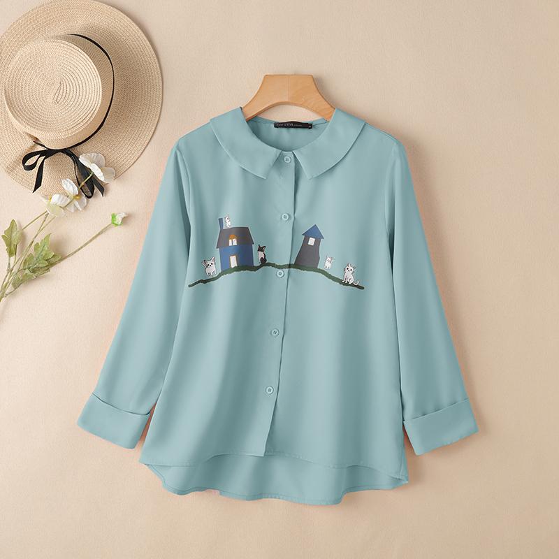 

ZANZEA Женская повседневная свободная блузка с отложным воротником и рукавами 3/4 с принтом 5XL синий