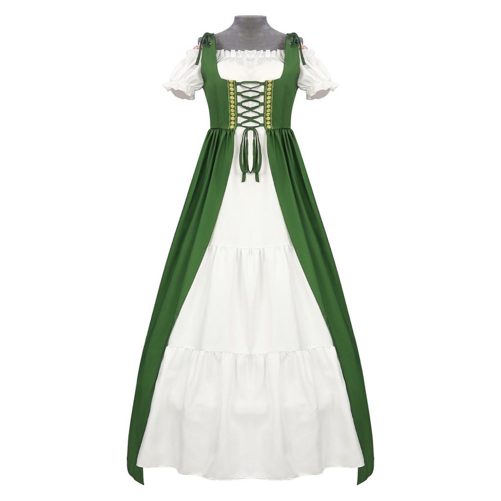 Medieval Themed Costume Dress With Linen Blend Fabric And Flared Skirt For Cosplayers And Enthusiasts