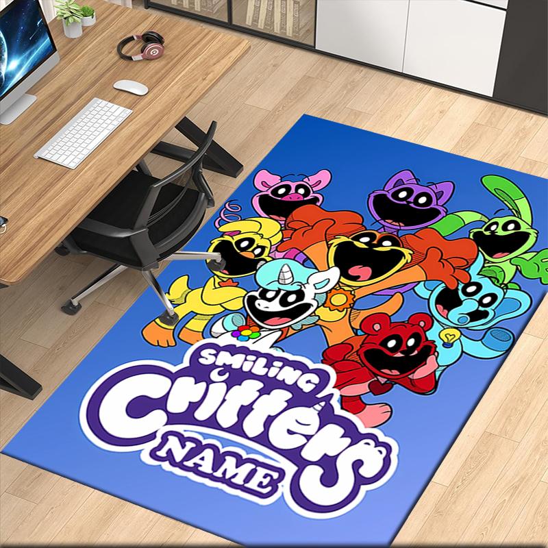 Custom Name Smiling Critters Printed Carpet, for Office Chair Living Room Bedroom Kitchen Room Decor Gifts.
