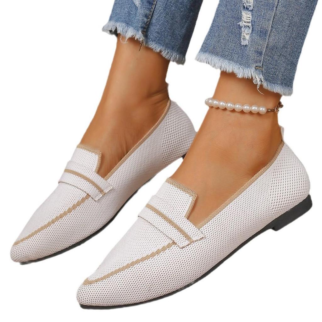 Plus Size Flyknit Pointed Toe Women's Spring 2026 Comfortable Casual Loafers Slip-on Flats