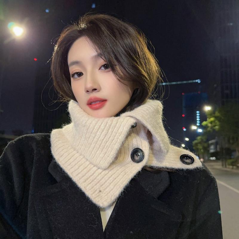 Korean Style Button Scarf Women Autumn And Winter Retro Warm Neck Collar Knitted Shawl Dual-Purpose Cold-Proof Scarf