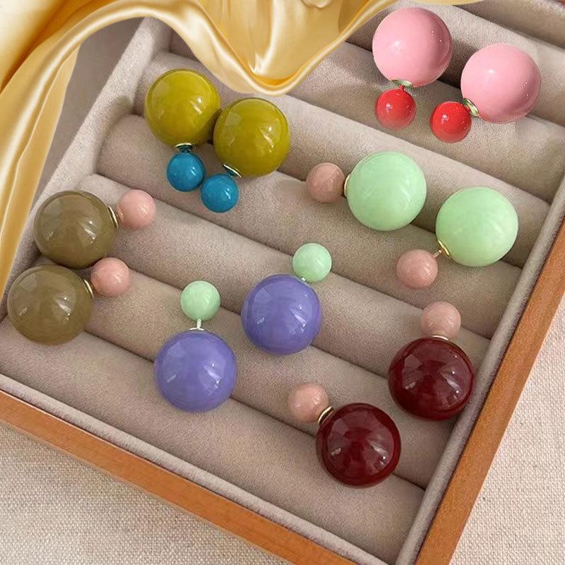 Candy Color Double-Sided Round Ball Earrings: Versatile Women's Fashion, Simple and Chic Style, Sweet and Cool Accessories