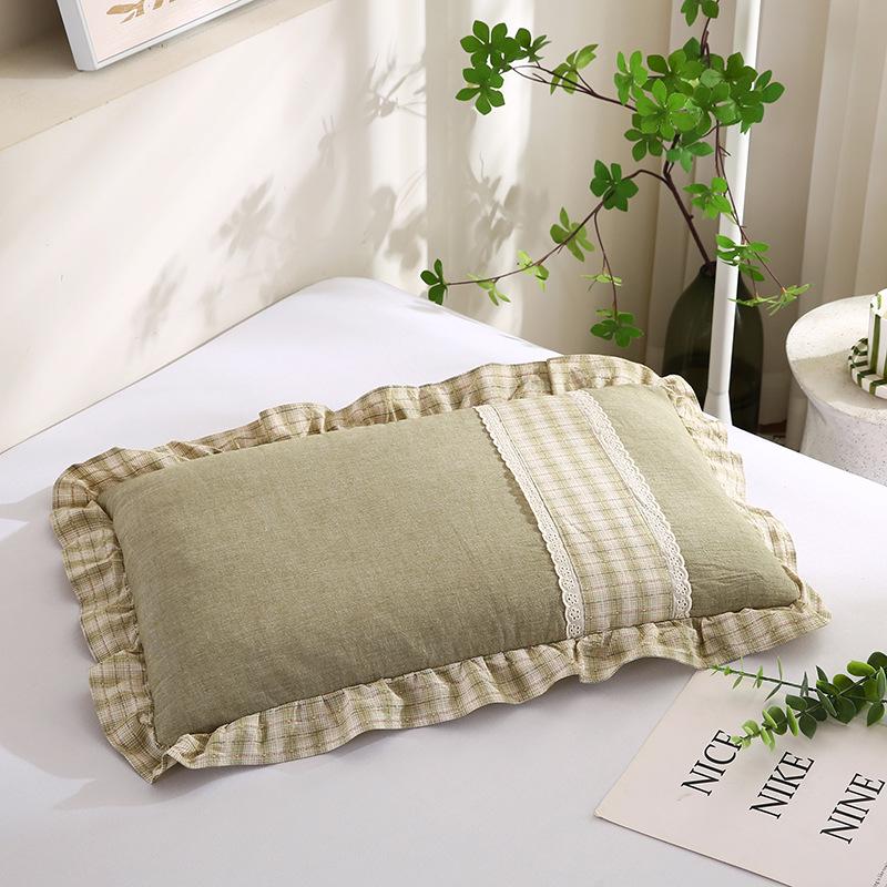 Korean Lace-Trim Cotton Buckwheat Pillow with Breathable Cover 40x60cm