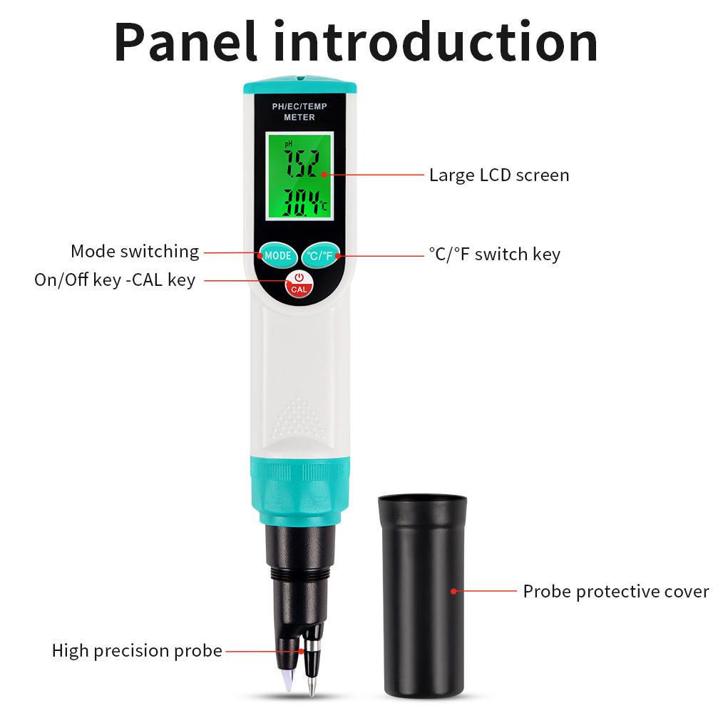 Digital Food PH Meter 0.00~14.00pH Temp PH Tester EC Meter for Meat Dough Sausage Cheese Soil Tester High Accuracy