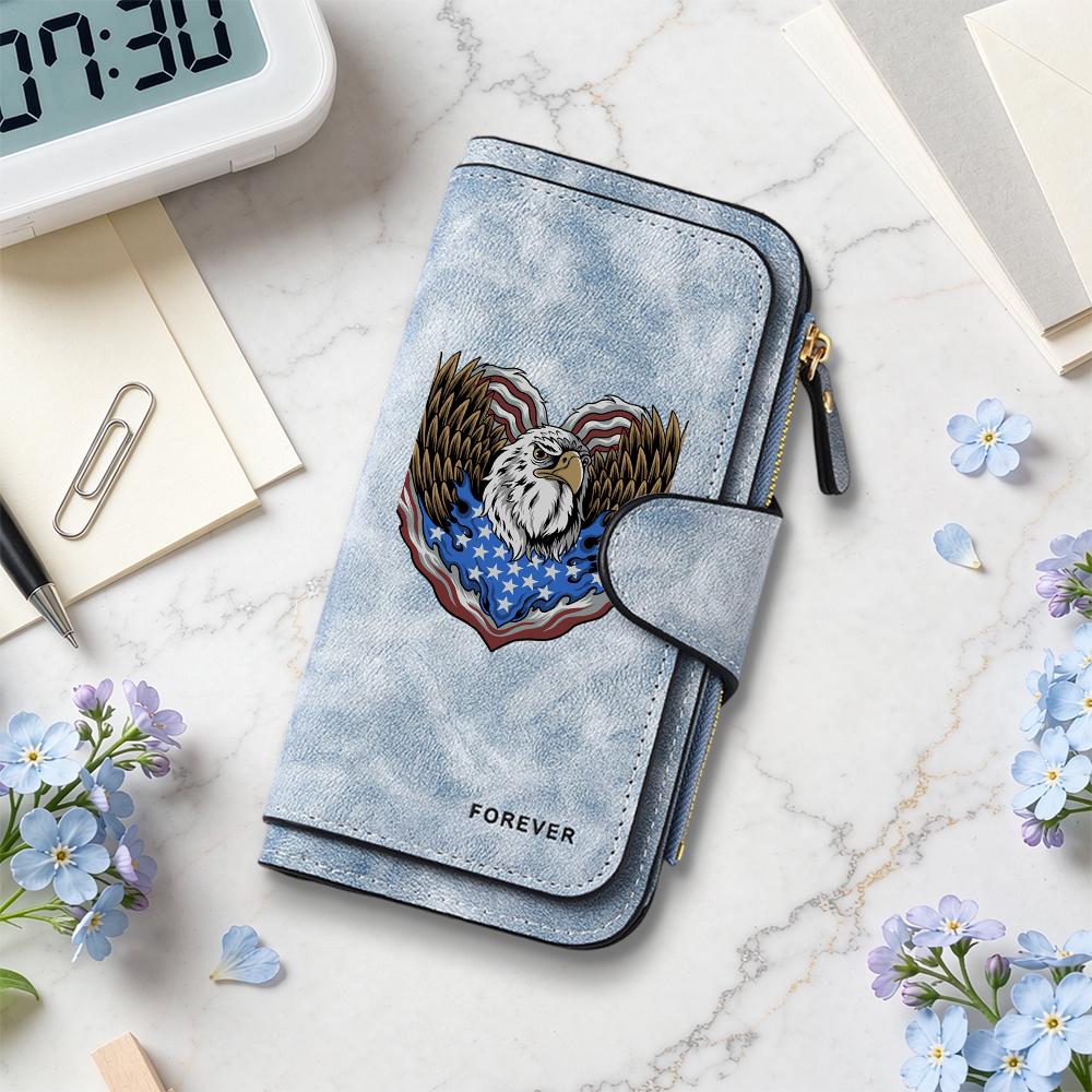 Patriotic Eagle Long Wallet Forever Print Card Holder Casual Purse