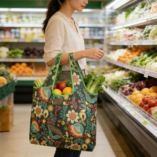 Faltbare Einkaufstasche Große Wiederverwendbare Einkaufstasche mit Beutel Tragbare Leichte Handtasche Umweltfreundliche Waschbare Tragetasche für Einkaufen Outdoor Reisen Zuhause