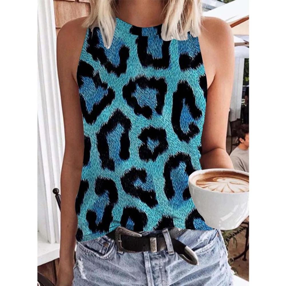 Summer Sequin Leopard 3D Print Tank Tops Women Fashion Streetwear Oversized O-Neck Vest Off Shoulder Sleeveless Woman Camisole