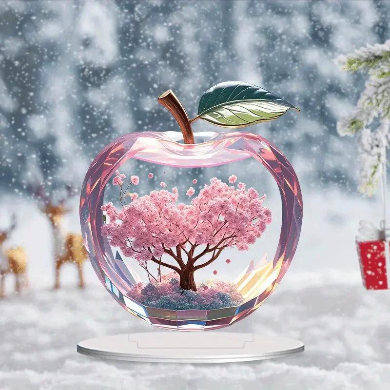 1 Pieza Adorno de Impresión Acrílica 2D Flores de Cerezo Románticas Forma de Manzana Paisaje Decoración de Escritorio Para Hogar Oficina