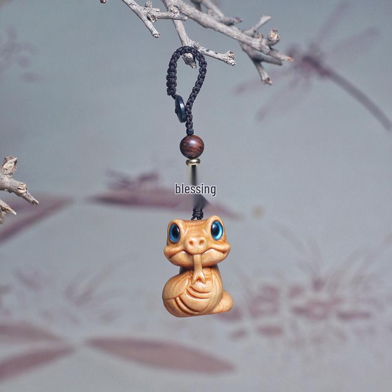 Cliff Cypress Zodiac Animals Wood Carving Keychain Souvenir