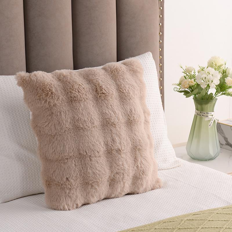 Solid Color Faux Rabbit Fur Plush Cushion: Dual-Use Back Cushion for Sofa, Bedroom Bay Window, or Bedside with Bubble Fleece