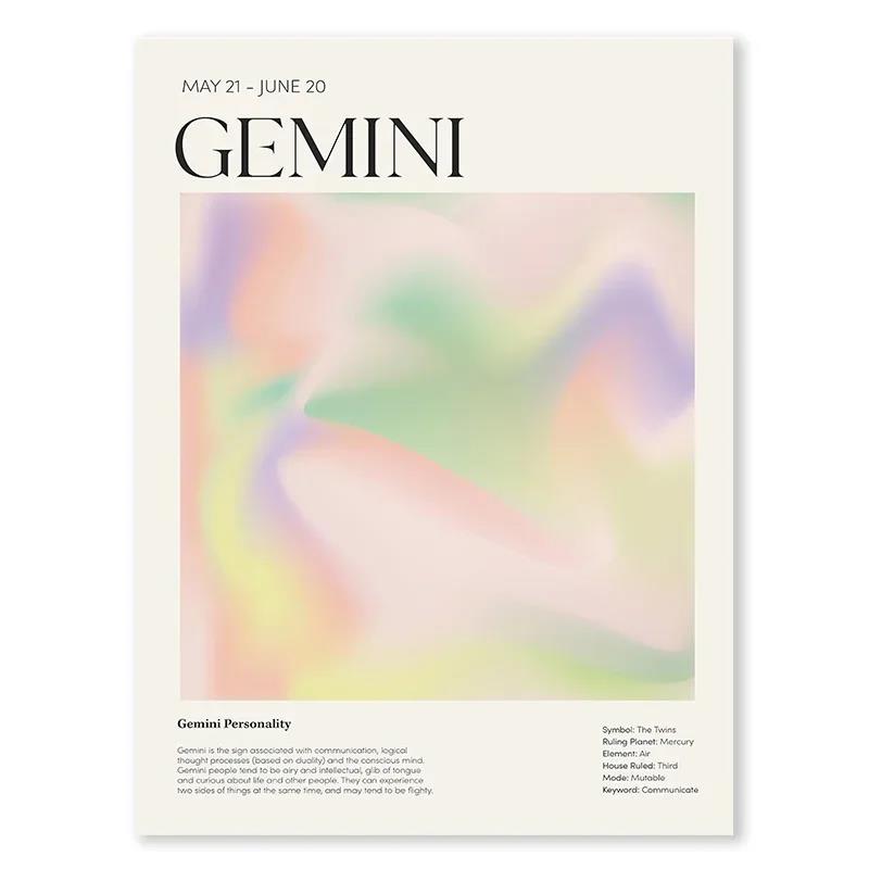 Painting Astrology Gradient Aura Zodiac Poster Horoscope Pictures for Living Room Decoration Constellation Wall Art Canvas