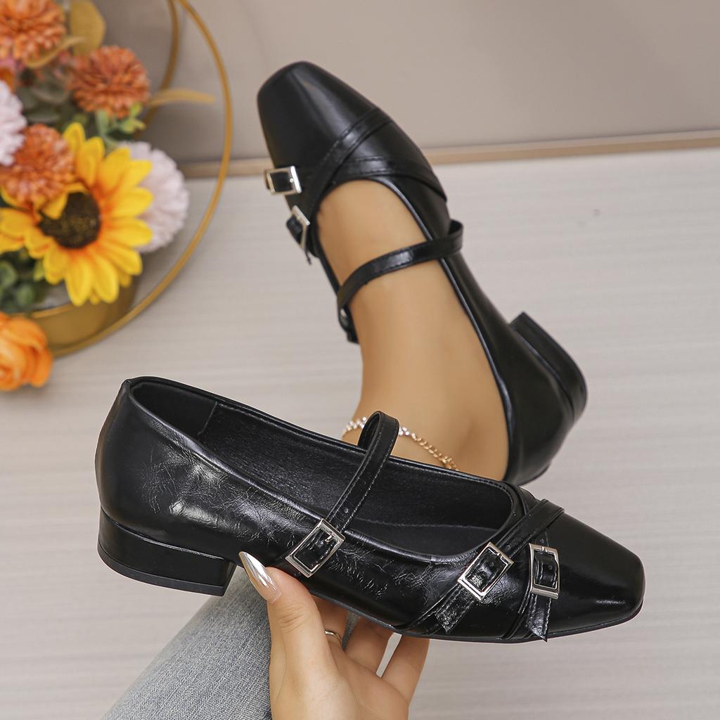 Fashion Women Marie Janes Shoes Leopard Square Toe Sandals Low Heels 2025 Trend Shallow Loafers Brand Summer Dress Buckle Zapatos Mujer