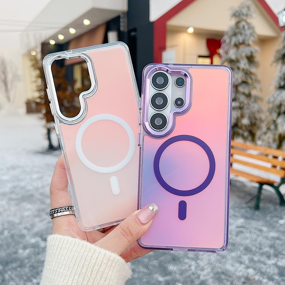 Gradient Dazzling For MagSafe Case For Samsung S25 S24 Ultra S25Edge FE S26 Ultra A56 A55 A36 5G A17 Metal Lens Hard PC Cover