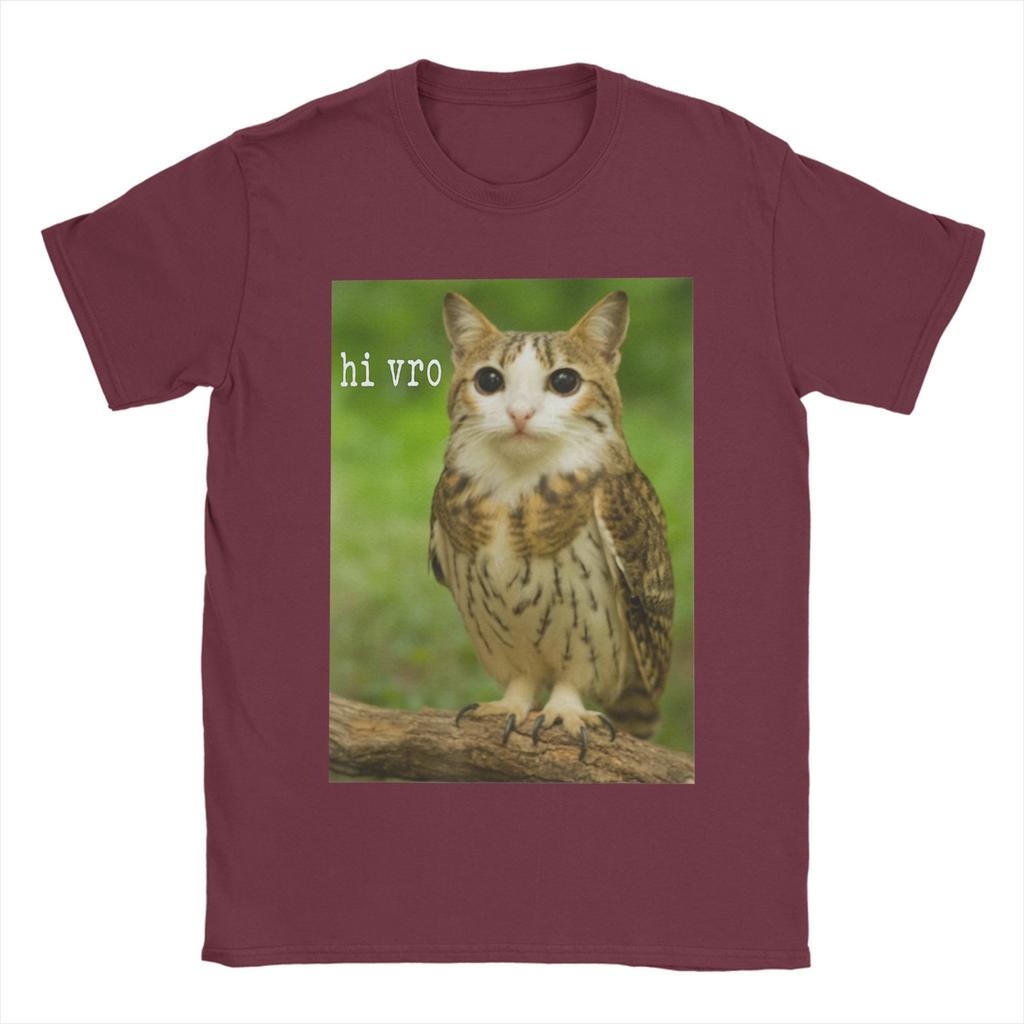 Men Meowl Cat Owl Hi Vro Funny Internet Meme T Shirt 100 Cotton Tops Vintage Short Sleeve O Neck Tees Plus Size TShirts