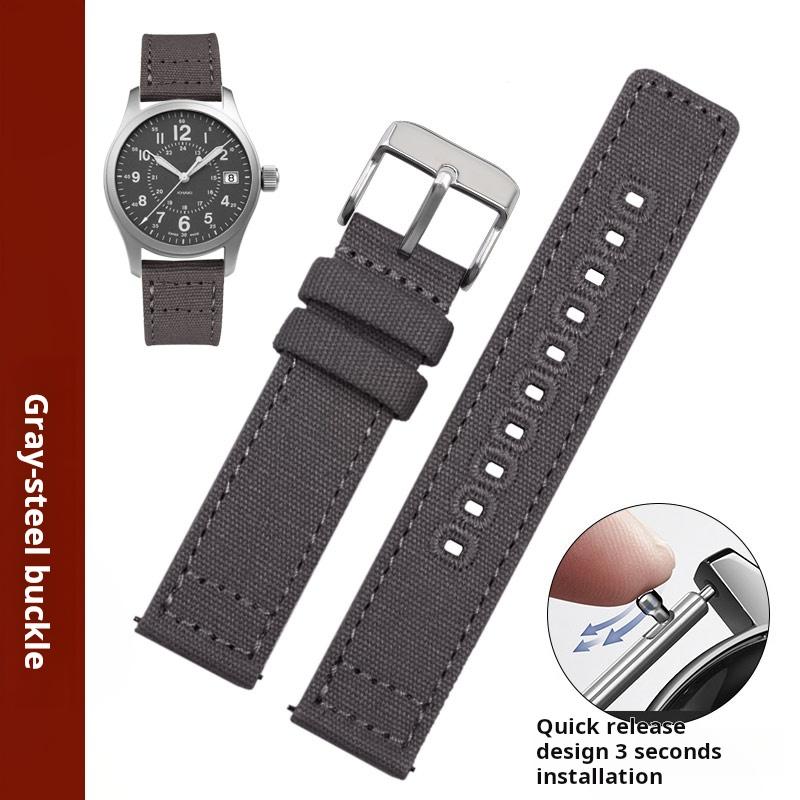 20mm 22mm Quick Release Men Watchband For Hamilton Khaki H68201993 Timex Citizen Canvas Replacement Watch Strap Gray Blue Nylon