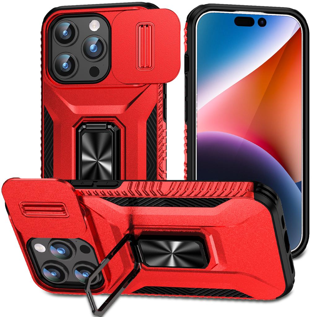 For iPhone 15 Pro Max Case Camshield Kickstand TPU+PC Anti-Slip Phone Cover