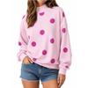 Women S Loose Half High Neck Long Sleeve Polka Dot Pullover Sweatshirt