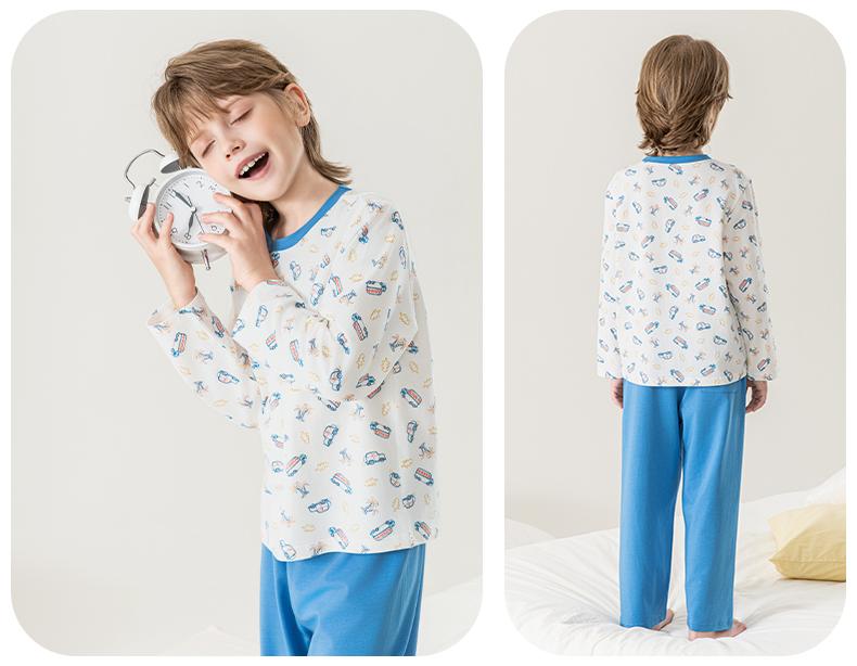 Yingbolun Summer New Boys' Long sleeved Pants Lycra Cotton Set A-class Home Clothes
