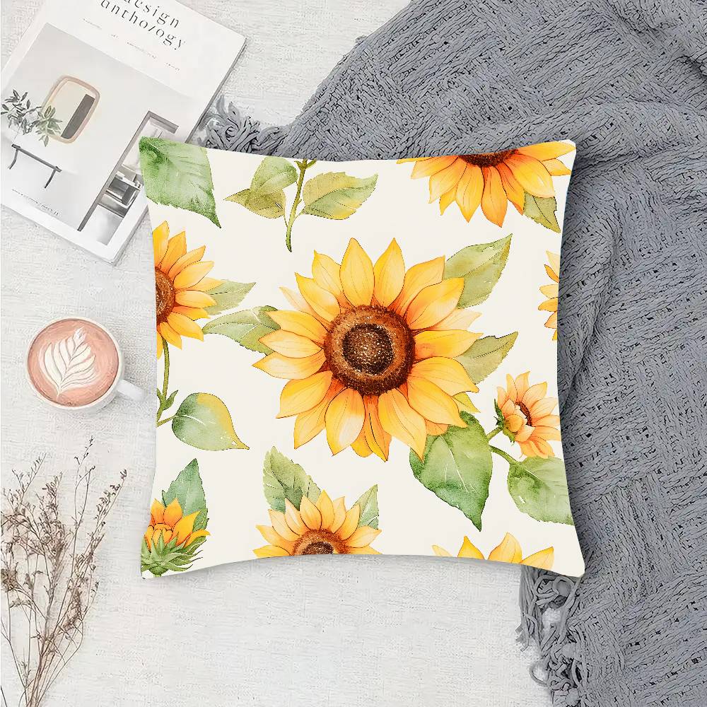 Sunflower Flower Sea Pillow Case Fashion Square Pillowcase Bedroom Sofa Room Ins Decoration Leisure