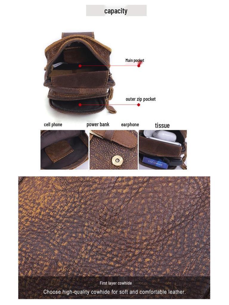 Retro Men's Genuine Leather Multi-functional Outdoor Waist Bag