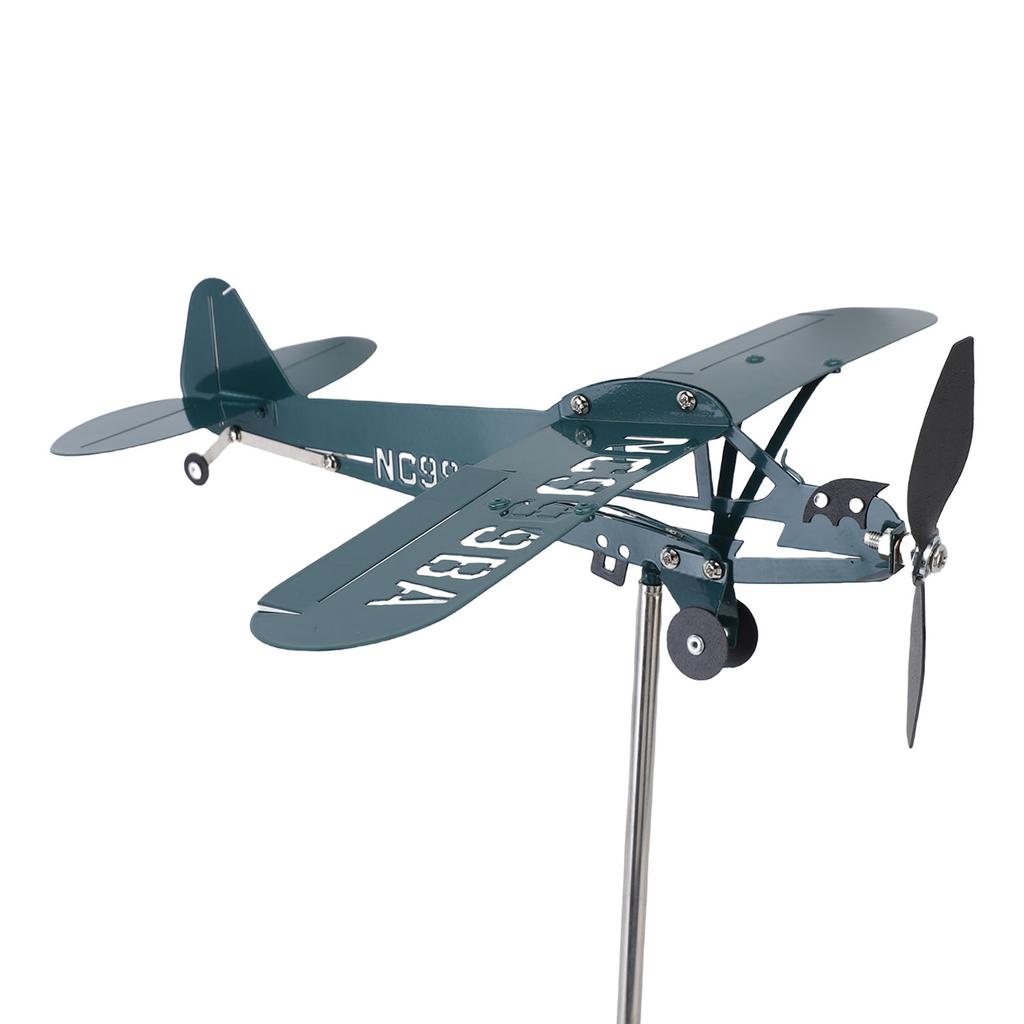 Eisenkunst Flugzeug Windmühle Drehende Wetterfahne Dekoration für Außen Garten Terrasse Hof Zaunpfosten Garage Dunkelgrün