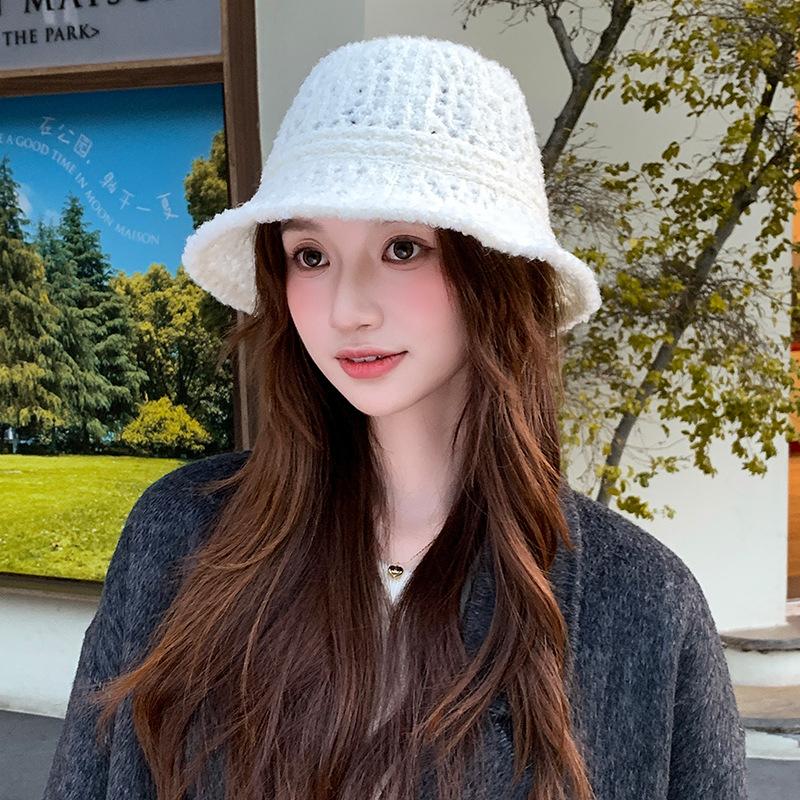 

Простая шерстяная вязаная шапка-рыбачка в корейском стиле для женщин на осень и зиму, с широкими полями, маленькая шляпа-ведерко, повседневная и универсальная, модная M（56-58cm）