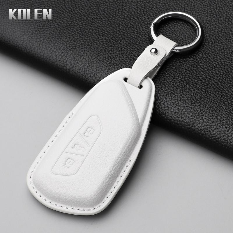 Genuine Leather Auto Key Fob Cover Case Housing Fit For Vw Volkswagen Golf 8 Skoda Octavia A8 Seat Leon Mk4 Protected Remote Key Ring Bag