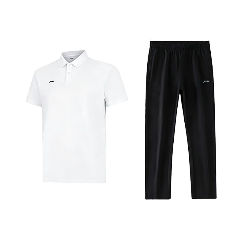 

Li-Ning Plain Simple Breathable Comfortable Basic Versatile Polo Shirt Short Sleeve Casual Sports Suit Men suit White Black AWBW077-2 S