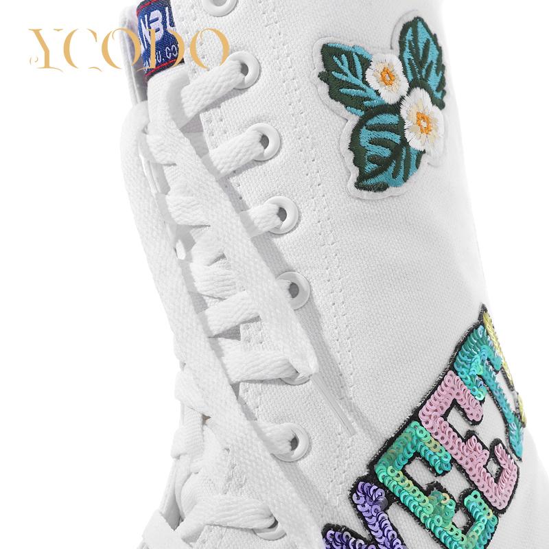 2023 Damen-Segeltuchstiefel für Frühling/Herbst, modische Segeltuchschuhe mit Pailletten für Schülerinnen und innerem Reißverschluss