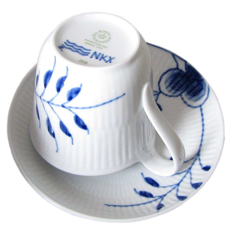 [Officially Imported] Royal Copenhagen Blue Fluted Mega High-Handle Cup & Saucer, 240ml, White, 1016909, Perfect for Wedding Gifts