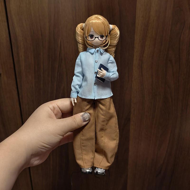 6-inch BJD Doll Outfit Set Light Blue Casual Office Daily Wear With Button Or Hook-and-Loop Top Pants