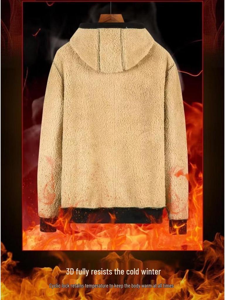 Men's Plus Size Winter Hooded Lambswool Coat - Warm, Comfortable, Thick Cardigan Sweatshirt