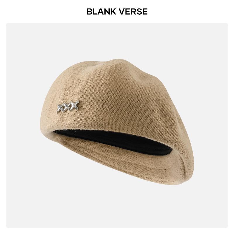 Autumn and winter new metal standard beret children big head circumference show face small reverse wear woolen forward hat painter hat