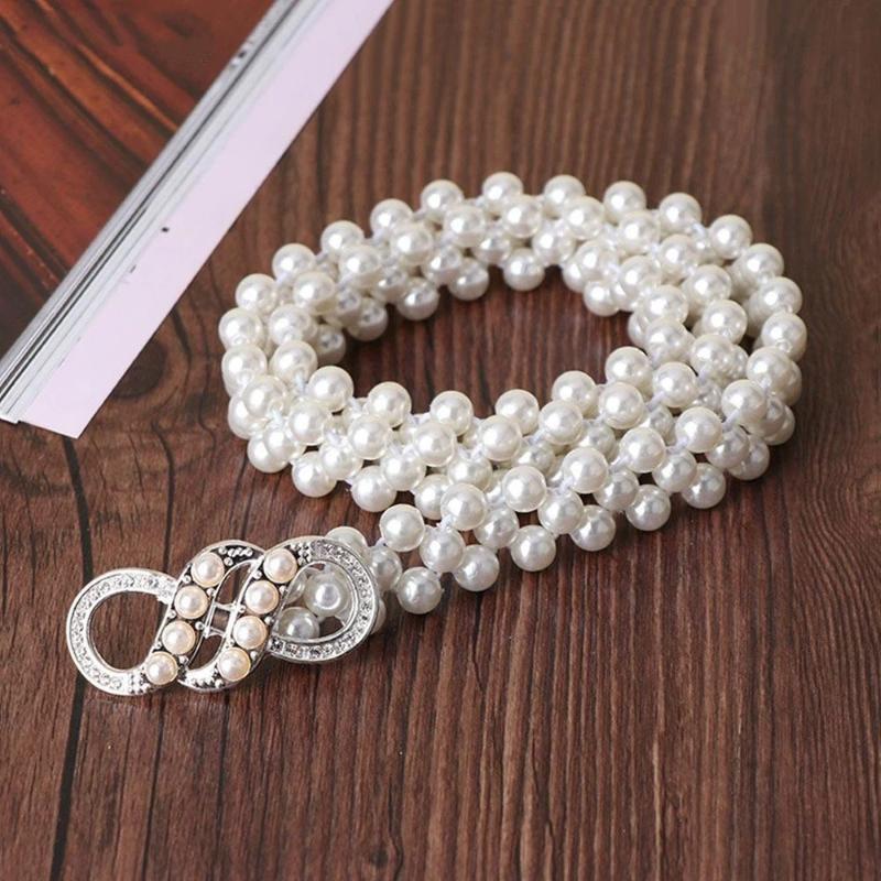 Waistband With Pearl Elegant Simple Waist Chain Ladies' Elastic Thin Pearl Waist Belt