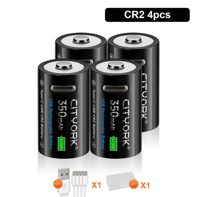 Cityork 3,7V Lithium CR2 Wiederaufladbare Batterie Kamera Entfernungsmesser Scheibenbremsschloss GPS Sicherheit Medizinisches Gerät + Kostenloses Typ-C-Kabel