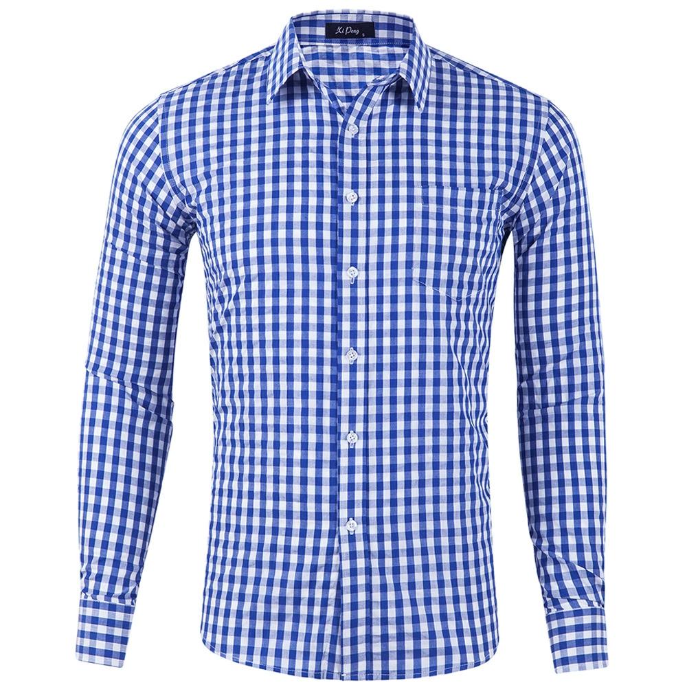 Casual Klein Geruit Strijkarm Shirt Grote Maat Lange Mouw Herenshirt Herenshirt