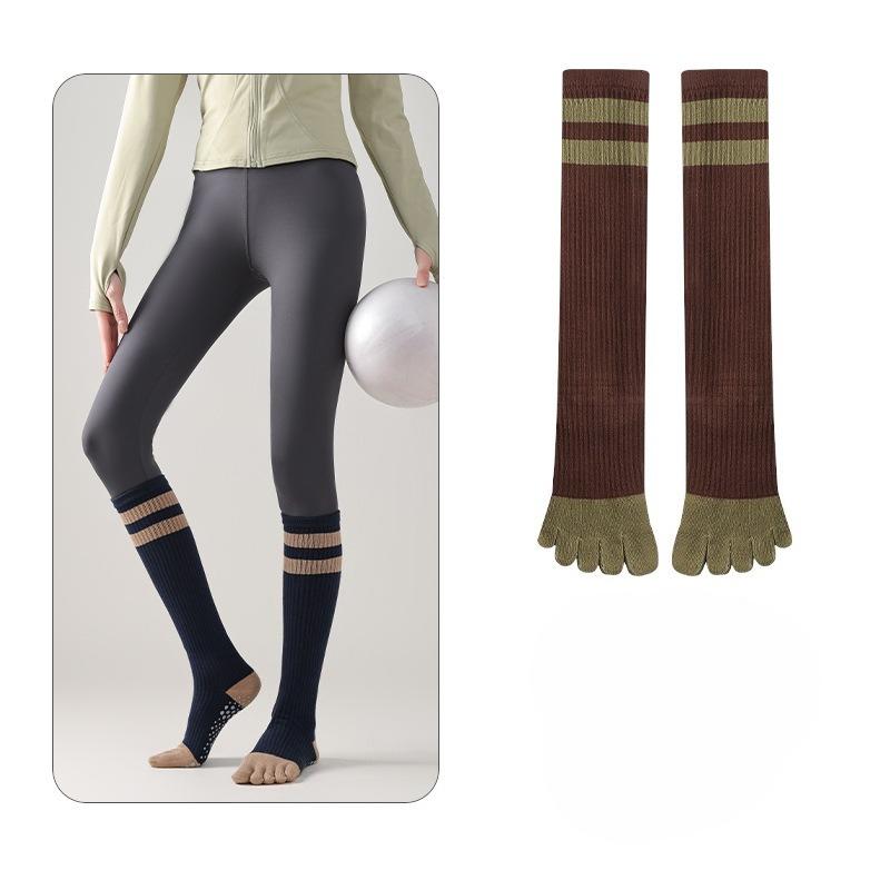 Chaussettes de Yoga à Cinq Doigts, Chaussettes Minceur Mollet Jambe Anti-dérapantes pour Femmes, Sports et Fitness Course Pilates Chaussettes Longues