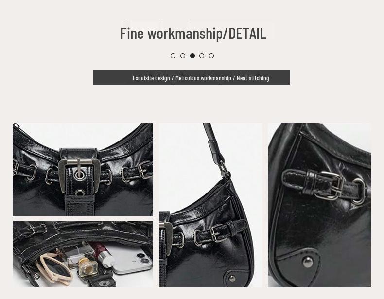 Tiefbraune Retro-Motorrad-Leder-Achsel-Schultertasche für Damen