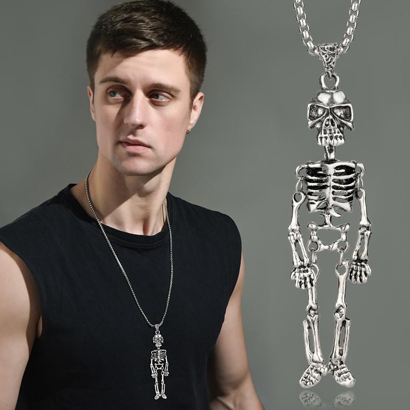 Steel Titanium Durable Dark Skull Skeleton Pendant Necklace Unisex Jewelry Idea Gift