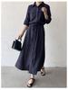 Japanese Style 2026 Autumn Women's Casual Long Sleeve Drawstring Shirt Dress with Pockets