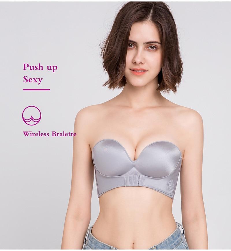 Axelbandslös BH Damer Push Up BH Sexiga Underkläder Osynlig BH Framknäppning Små BH Underkläder för Klänning A B Kupa
