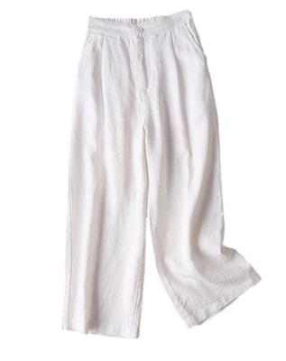 Maison de TAO Dambyxor, Vida, Raka, Cropped, med Veckad Midja, Resår i Midjan och Fickor, Bomull, Avslappnad Passform (Storlek L, Vit)