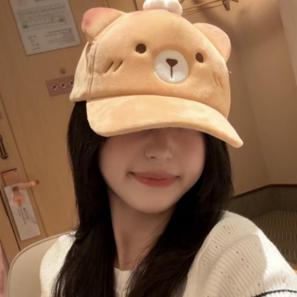 Plush Sweet Bear Sun Protection Cap Cute Cartoon Cat Duckbill Cap Cherry Baseball Cap Women