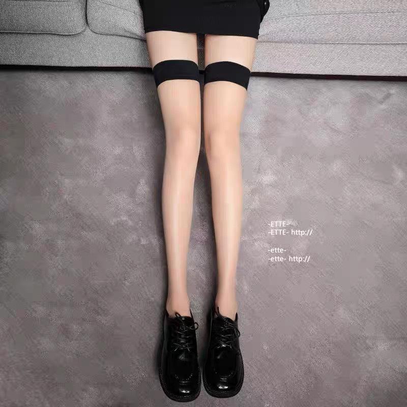 Damen Schwarze Overknee-Strümpfe mit rotem Besatz - Rutschfest, Transparente 0D Seide