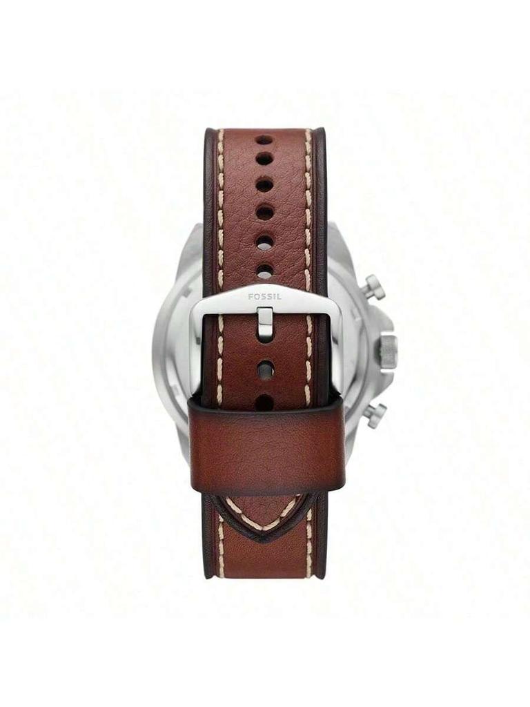 Gent's Retro Quartz Watch - 44mm Green Dial Brown Leather Strap, Triple-Eye Design, Casual Style FS5898