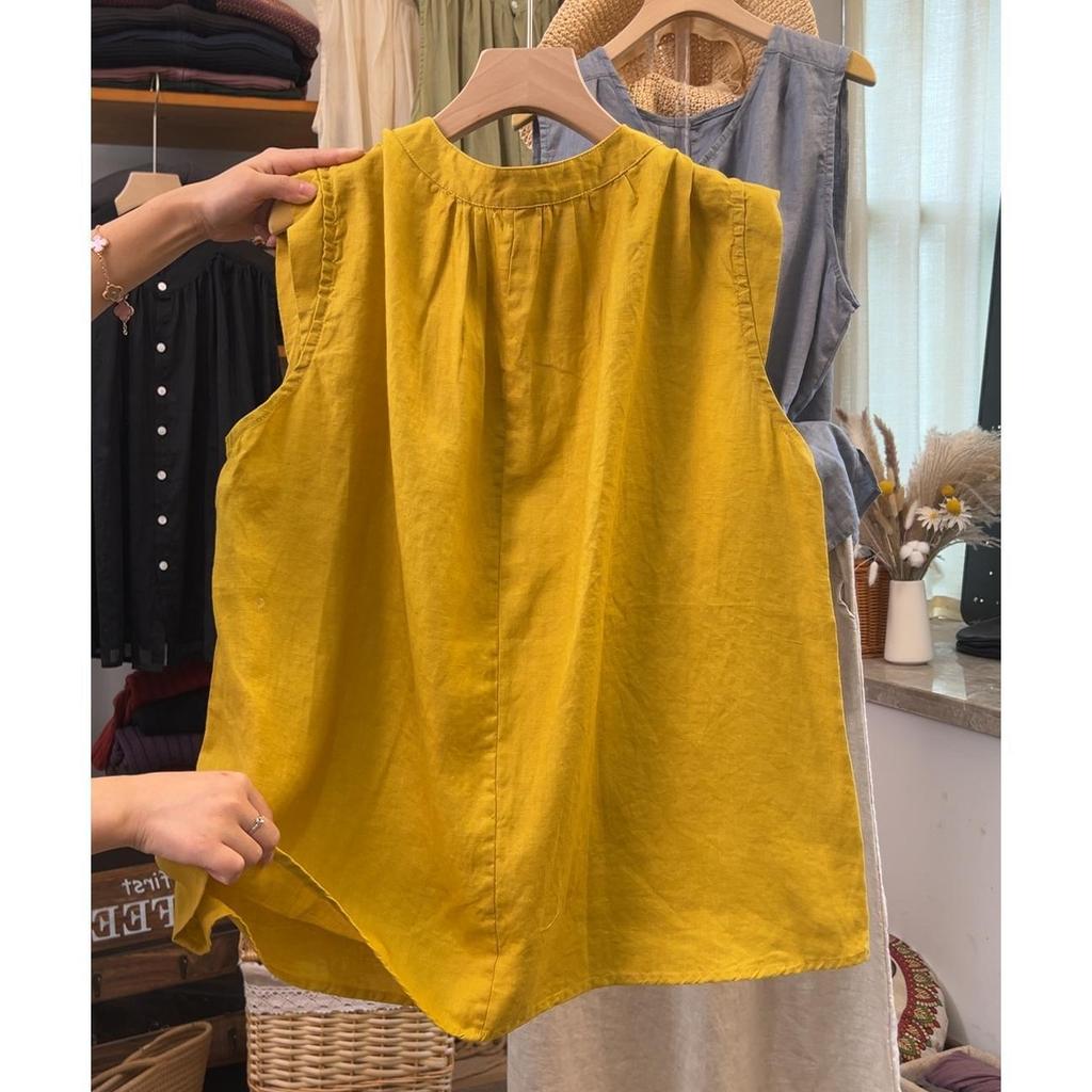 Southeast Asian Women's Plus Size Flutter Sleeve Cotton Linen Summer Top